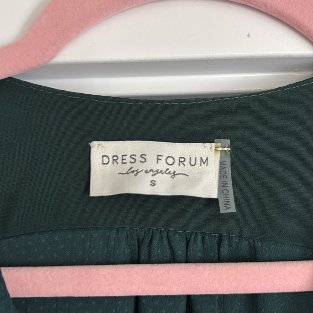 Dress Forum Emerald Green Pin Dot Satin Long Sleeve Wrap Mini Small - Picture 4 of 6